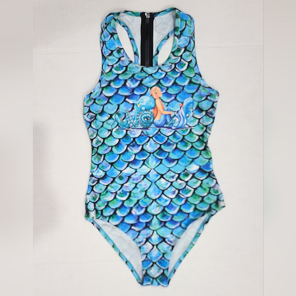 Sport Couture Aqua Blue Mermaid UPF 50+ 1-Piece Swimsuit Sz Youth XL NWT - Picture 2 of 12